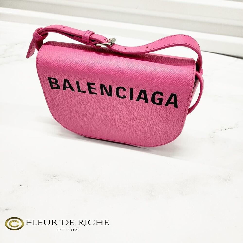 Balenciaga Logo Print Ville Day XS Shoulder Bag Bubblegum Pink 550639 - Picture 2 of 9
